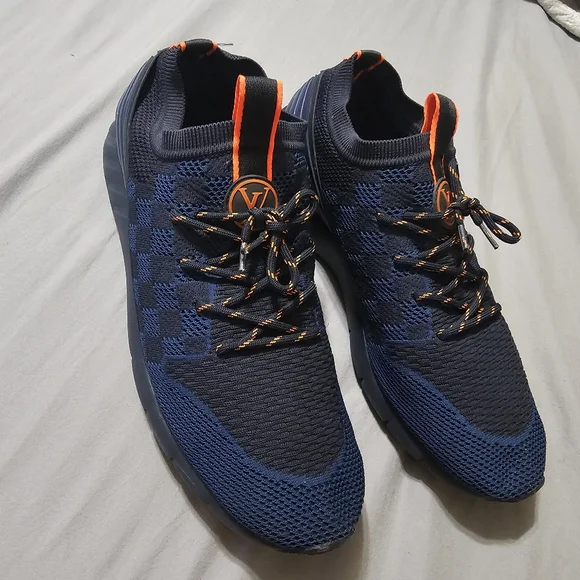 Louis Vuitton Navy Blue/Black Damier Knit Fabric & Rubber Fastlane Sneakers 10.5
